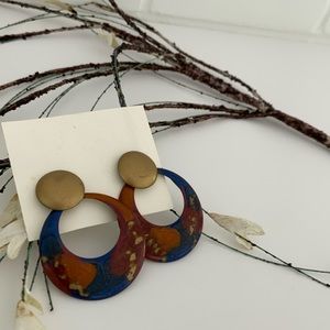 Womens Retro Artsy Gold Fleck Pierced Earrings